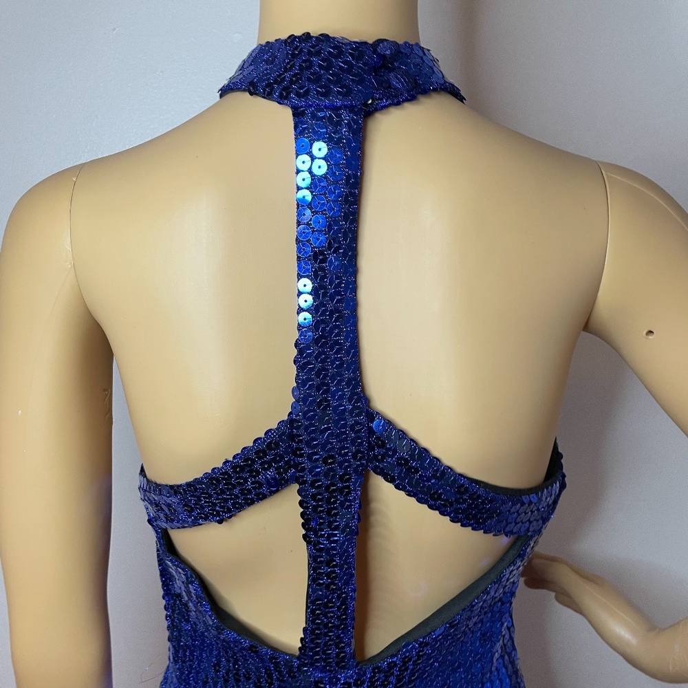 💕Host Pick!!! Vintage blue sequin mock neck back sheath dress! - Picture 2 of 11